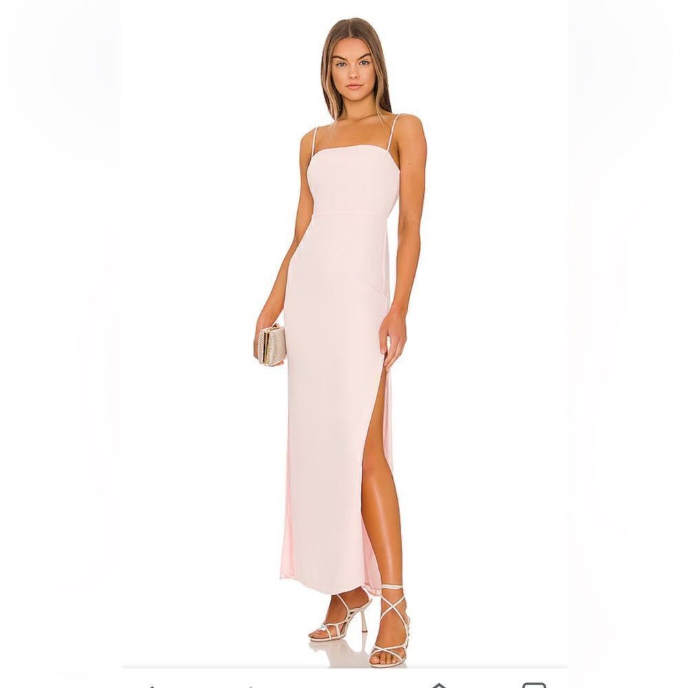 Superdown Addison Maxi Dress Blush pink chiffon slip dress slit Revolve XS NWT